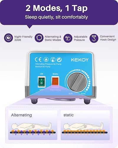 Miniatura 9 de Kekoy Almohadilla de colchón de presión de aire alterna para cama y silla reclinable, diseño antideslizante mejorado, cojín de alivio de presión y