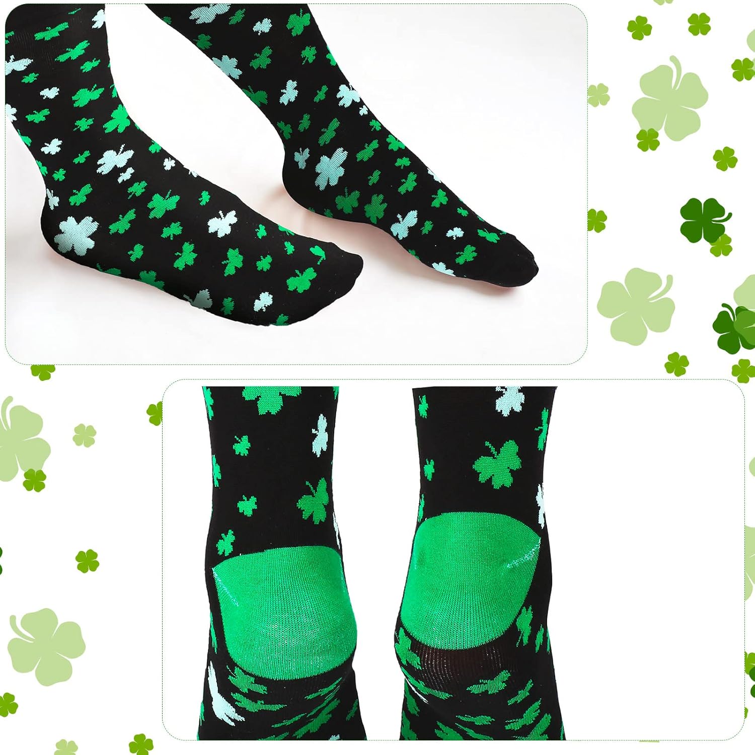 Tarpop 2 Pairs St. Patricks Day Socks Fun Novelty Irish Black Green Shamrock Dress Socks For Women Men - Image 3