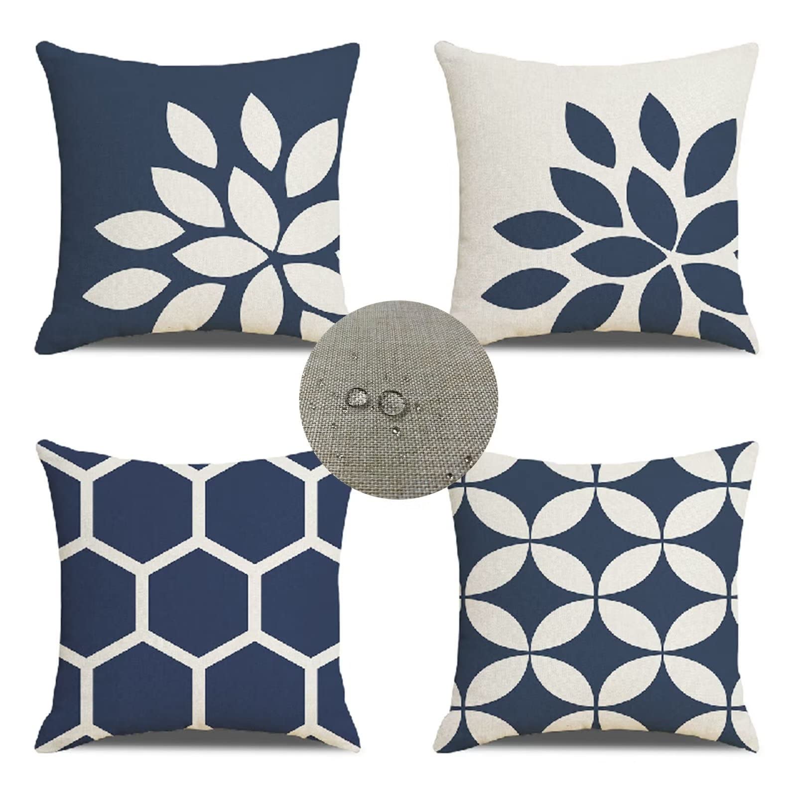 Housse de Coussin 65x65 Automne Housse Coussin Decoratif Lin Imperméable Taie Oreiller Bleu Coussins Decoratifs Géométrique L'été Housse Coussin Exterieur,pour Chambre,Canapé,Chaise,Lit,Jardin JW-5541