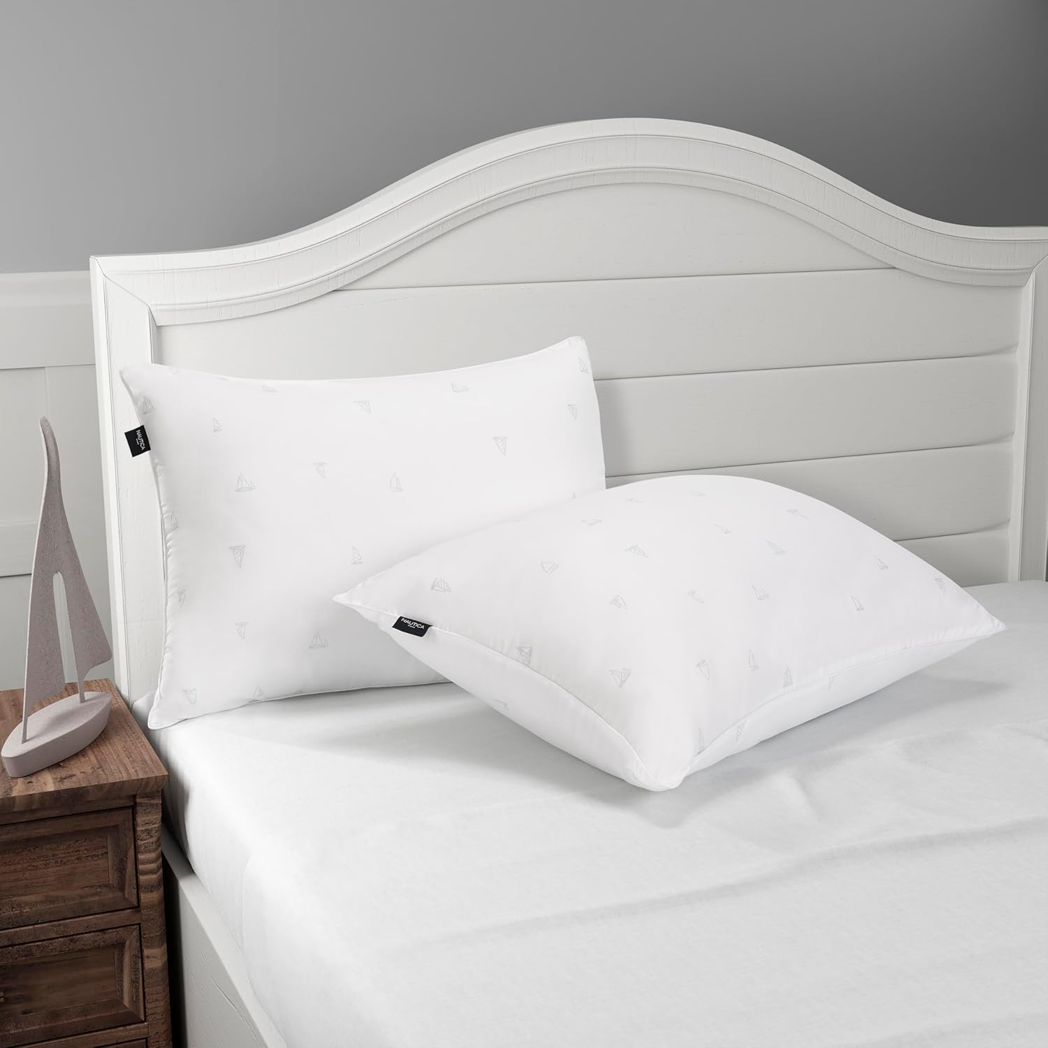 Nautica Home Sleep Max Sailboat Print Medium/Firm Set of 2 Bed Pillows for Sleeping, King, White