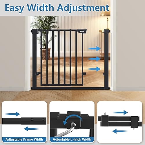 Miniatura 5 de Malier Puerta de bebé para escaleras con puerta grande para pasar, 29-40 pulgadas, puerta para perro montada a presión sin taladro, puerta para