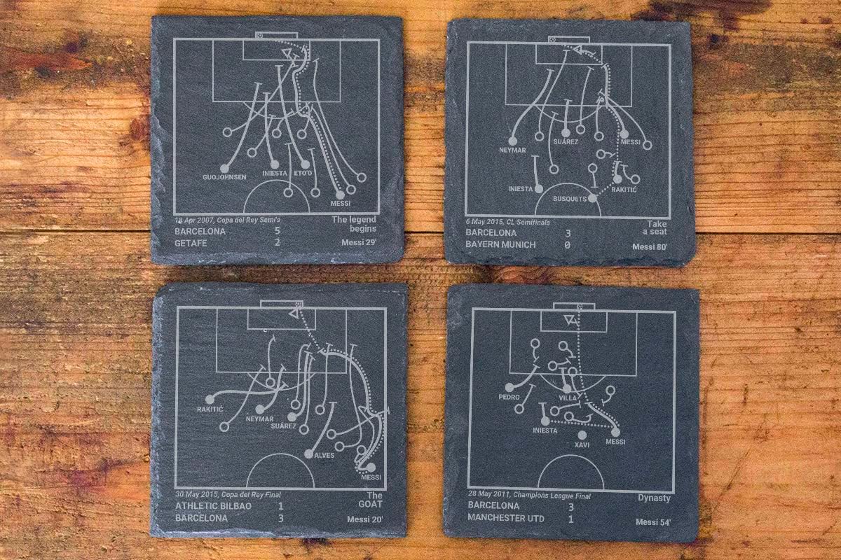 Greatest placeholder Plays: Slate Coasters (Set of 4) | Best Gift Idea for Sports Lovers | Barcelona Historic Moments Gifts