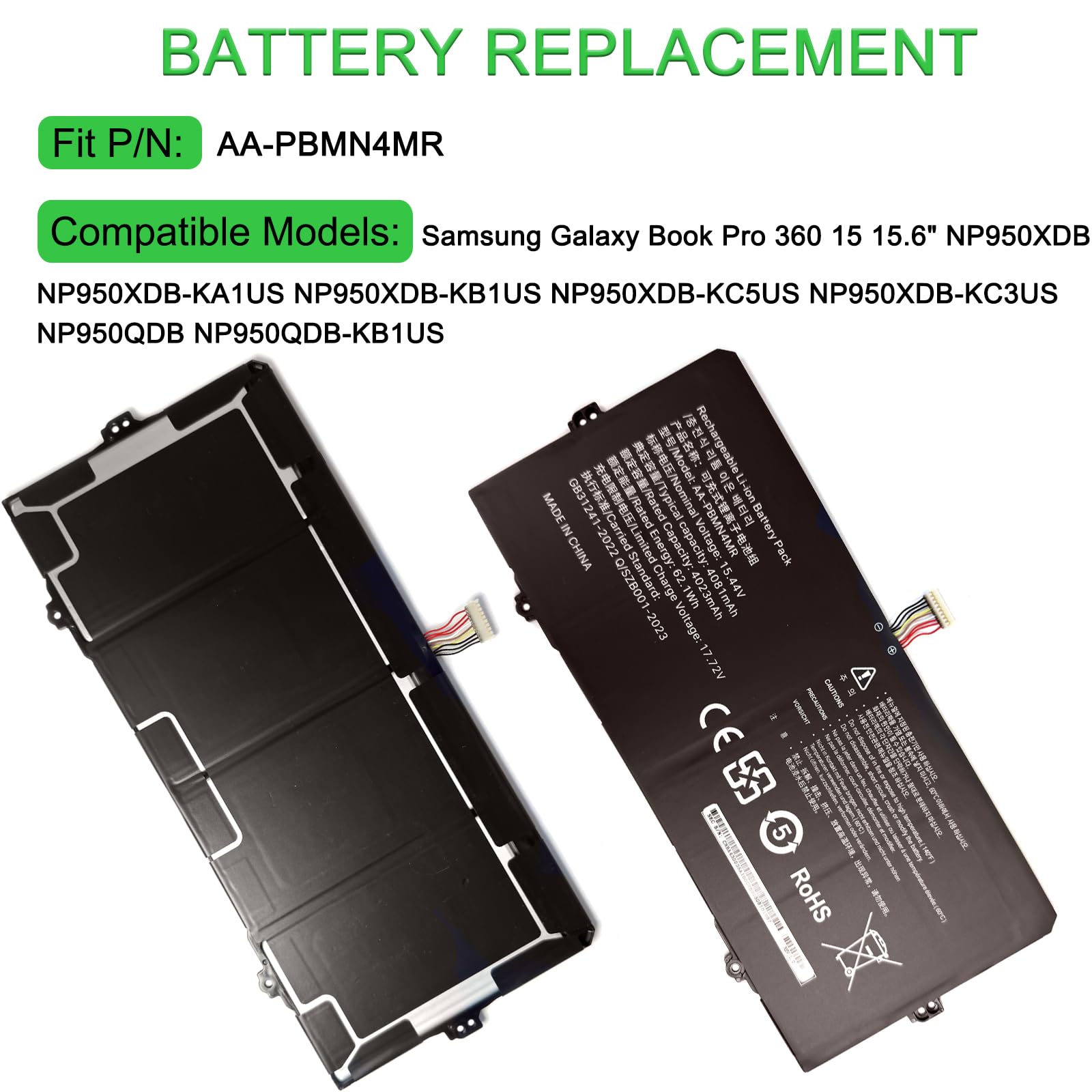 XITAIAN 15.44V 62.1Wh 4023mAh AA-PBMN4MR Zamienna bateria do Samsung Galaxy Book Pro 360 15 15,6" NP950XDB NP950XDB-KA1US NP950XDB-KB1US NP950XDB-KC5US NP950XDB-DB-DB-KC3US NPL 950QDB NP950QDB-KB1US