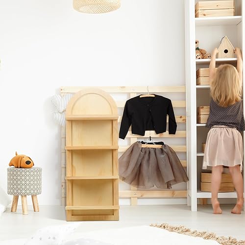 Miniatura 7 de 1 estante de pared de madera arqueada de 4 niveles, estantes de pared bohemios, estantería de madera curvada para pared, sala de estar, baño,