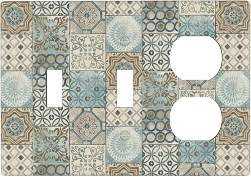 Miniatura 66 de Azulejo mediterráneo azul de 1 banda cubierta de toma de corriente Talavera mosaico mexicano marroquí mosaico dispositivo de palanca individual