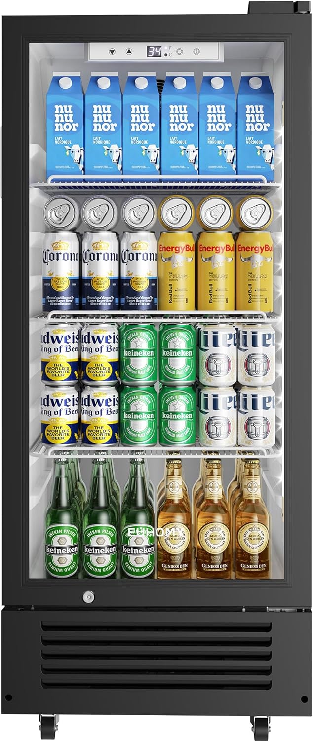 EUHOMY Commercial Display Refrigerator, 9 Cu.Ft Glass Door Merchandiser Drink Fridge with Soft LED Light Adjustable Shelves, Commercial Beverage Refrigerator for Bar, Restaurant, Cafe(Black)