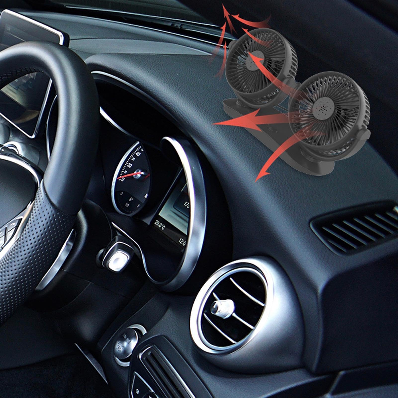 Ventola Per Auto USB - Ventola USB A Doppio Interruttore A Doppia Testa Da 10,16 Pollici | Ventole Per Auto Regolabili A 3 Velocità Per Il Passeggero Del Sedile Posteriore | Ventilatori Per Sedili Pos