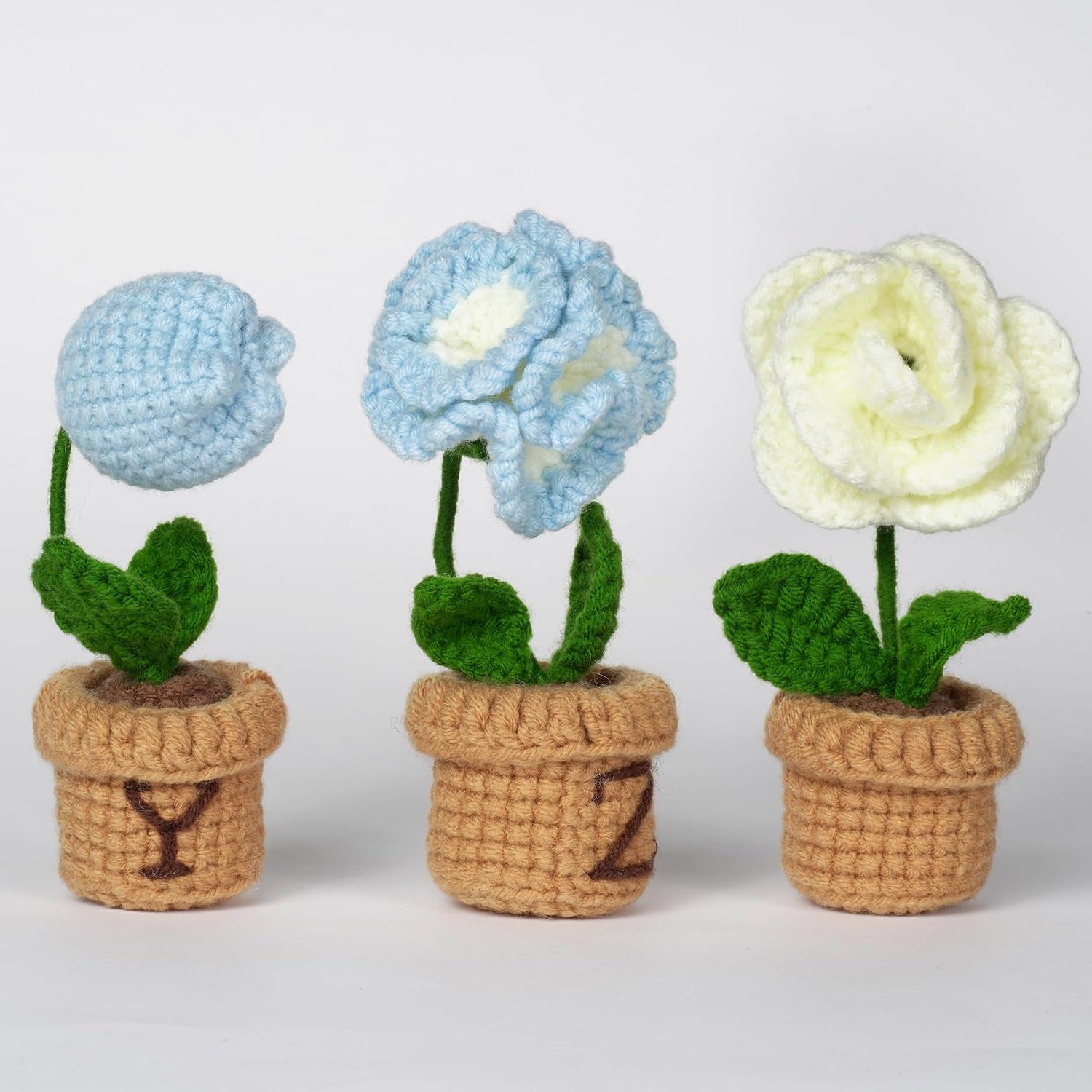 Howie's Needepoint Crochet Kits, 6pcs Crochet Kit for Beginners Adults with Step-by-Step Instructions and Video Tutorials, Amigurumi Crochet Kits (6 pcs Blue Bonsai)