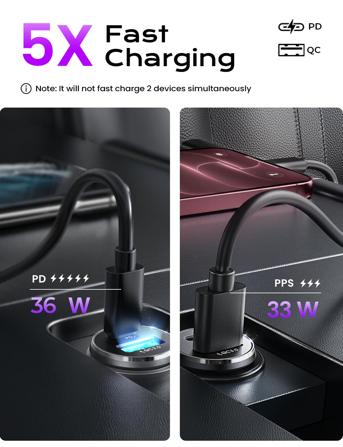 LISEN Car Charger USB C, 69W Cigarette Lighter USB Charger Adapter, 2 Pack — Amazon image 4