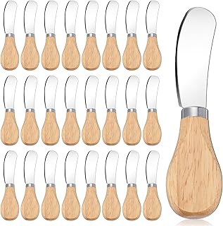 25 Pcs Small Cheese Spreader Set, Stainless Steel Butter Spreader, Mini Butter Knife Spreader with Wooden Handle for Grill Plates, Sandwiches, Cocktail Spreaders (4.8 inch)
