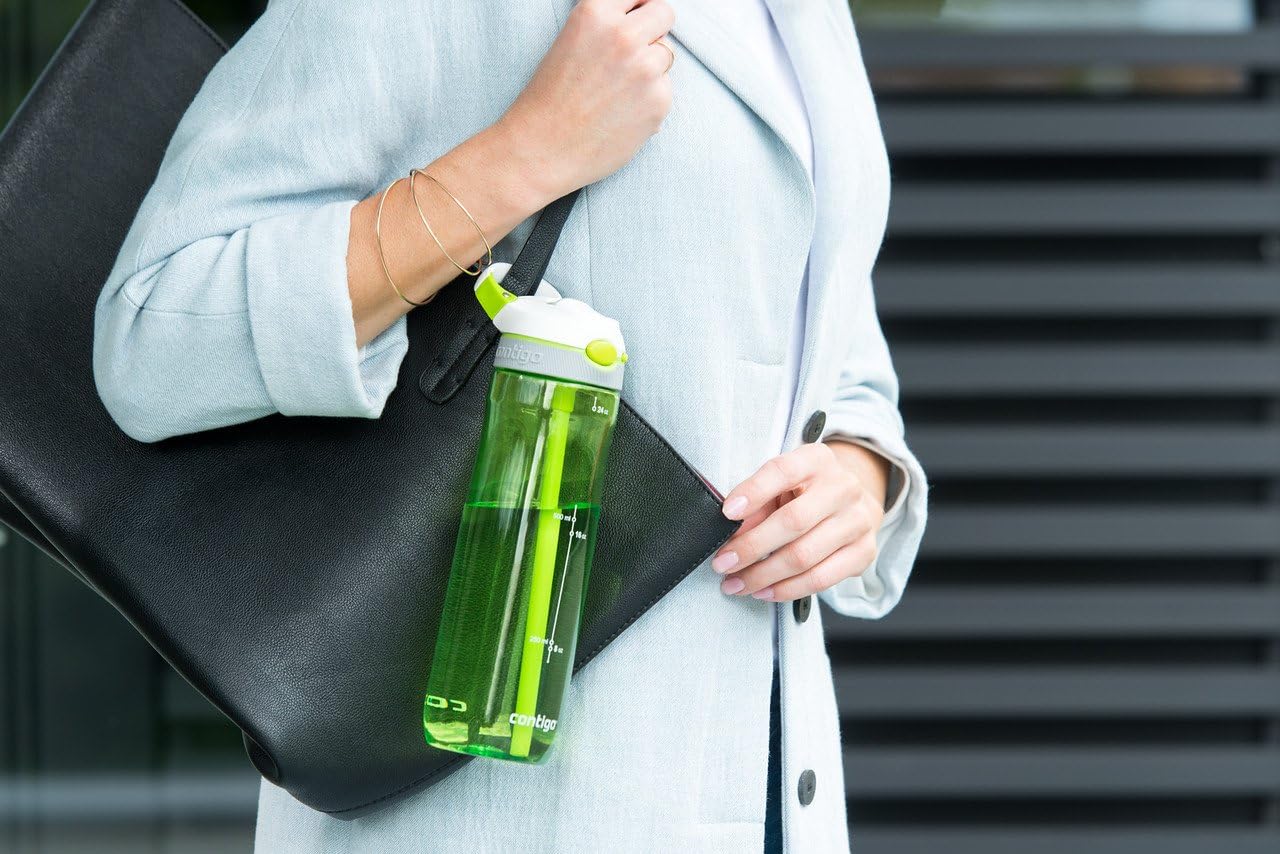 Contigo Ashland Autospout Water Bottle with Flip Straw, Large BPA Drinking Bottle, Sports Flask, Leakproof Gym Bottle, Ideal for Sports, Bike, Running, Hiking, Citron/White, 720 ml