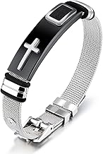 Men's Adjustable Steel Bracelet with Link Strap with Cross Jewellery for Men Silver, Stainless Steel