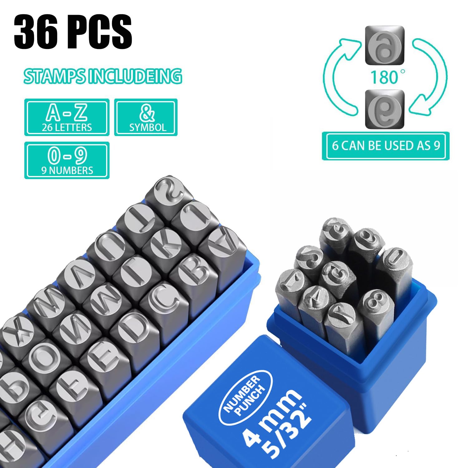Metal Letter Punch Set 5/23 (4mm), 36PC Steel Alphabet A-Z