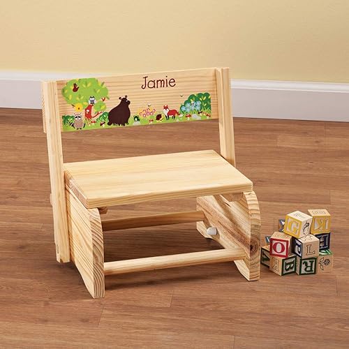 Miniatura 6 de Fox Valley Traders Taburete personalizado con diseño de arca de Noé natural, hecho de madera duradera, acabado natural, mide 9 34 pulgadas x 10 34