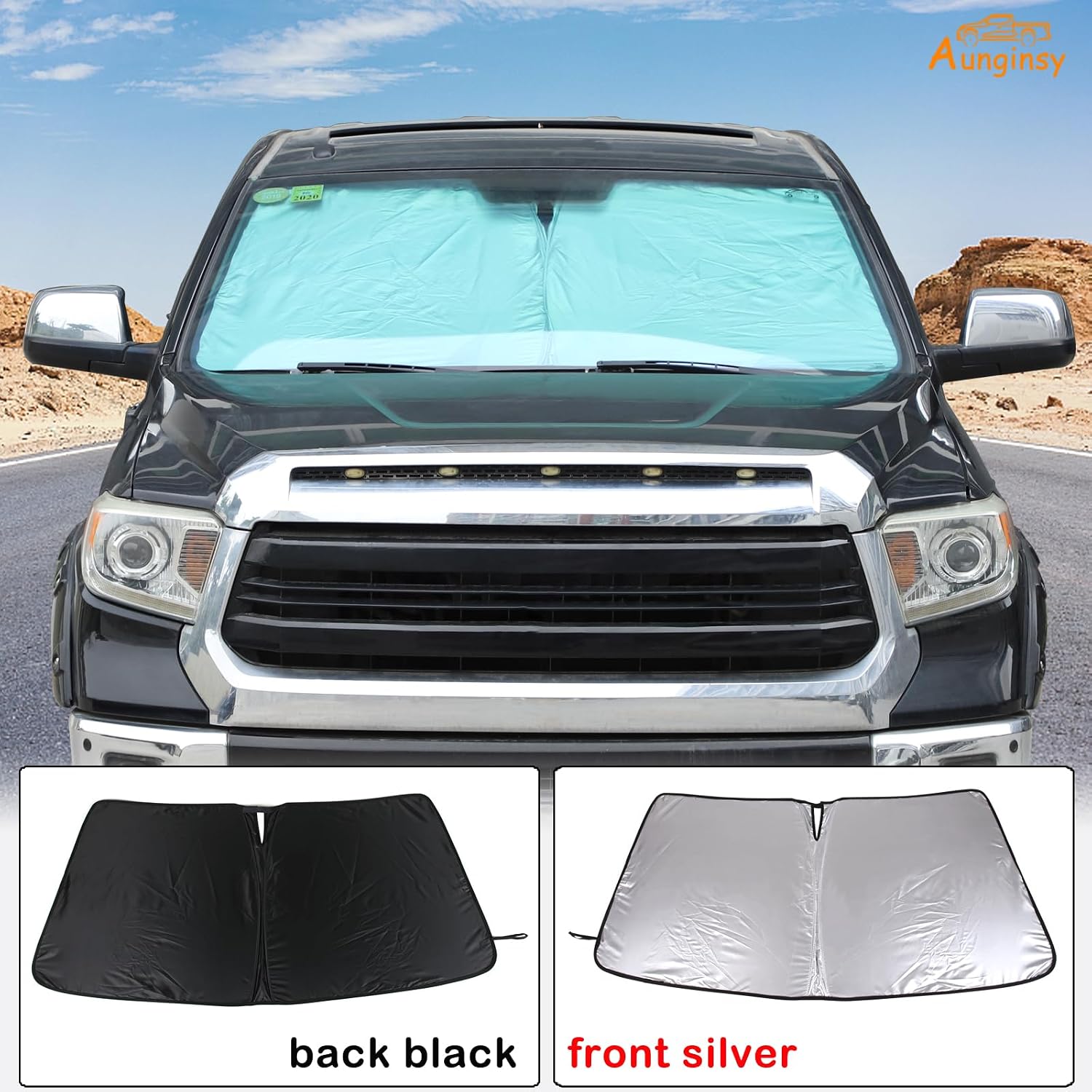 Aunginsy Front Windshield Sunshade Compatible with Toyota Tundra 2007-2021 Truck Windshield Sunshades Foldable Reflective Sun Visor for UV Rays and Sun Heat Protection Car Cool Interior Accessories