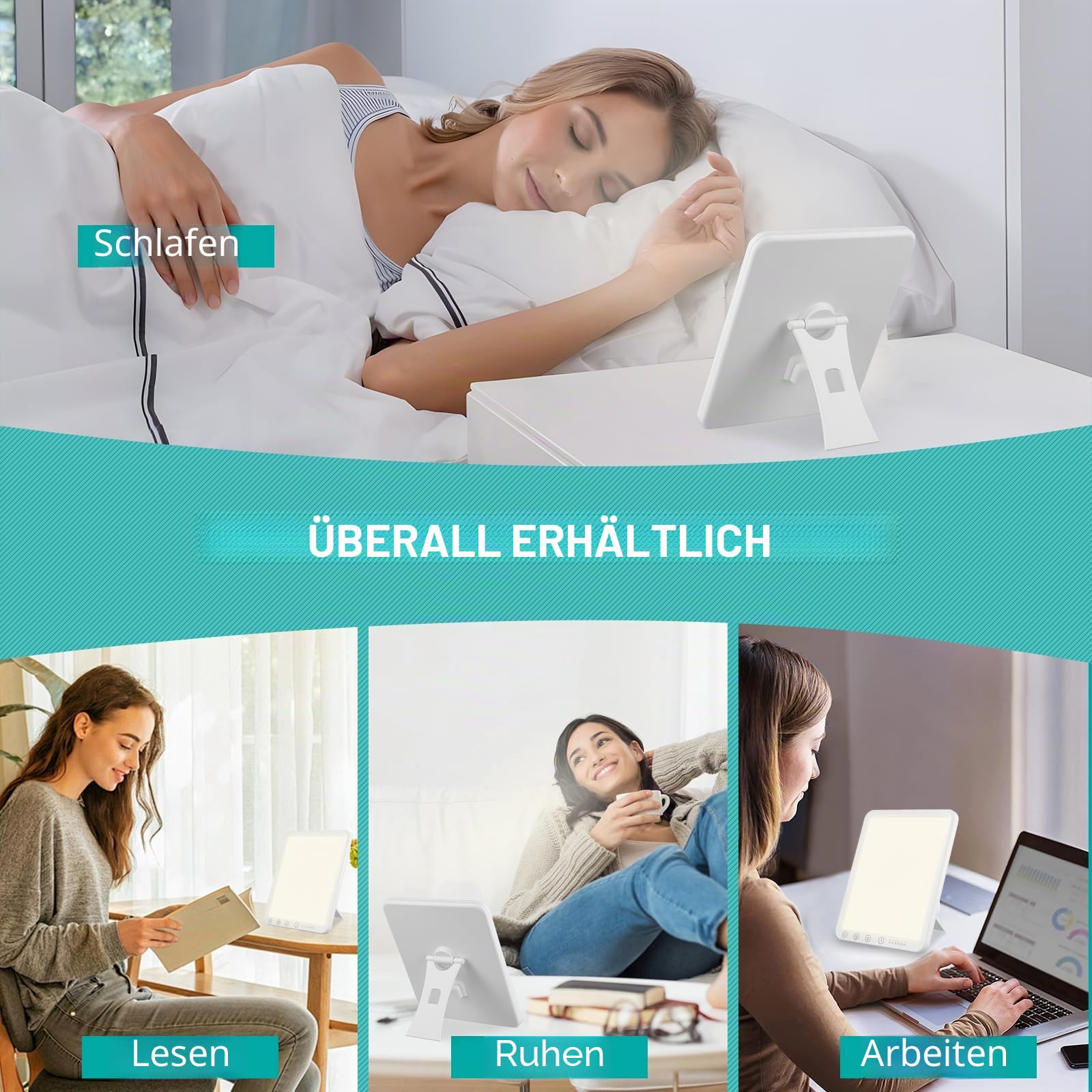 Tageslichtlampe 10000 Lux, LED Lichttherapielampe Tageslicht mit 3 Farbtemperaturen 6 Timer, LED Daylight Lampe, Touch-Control Sonnenlicht Lampe, Vollspektrumlampe für Zuhause/Büro (Rechteck)