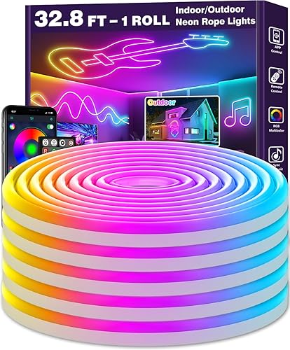 LETIANPAI Cuerda de luces de neón de 32.8 pies, cuerda de luces LED flexible con aplicacióncontrol remoto, múltiples modos de luces, luces de neón