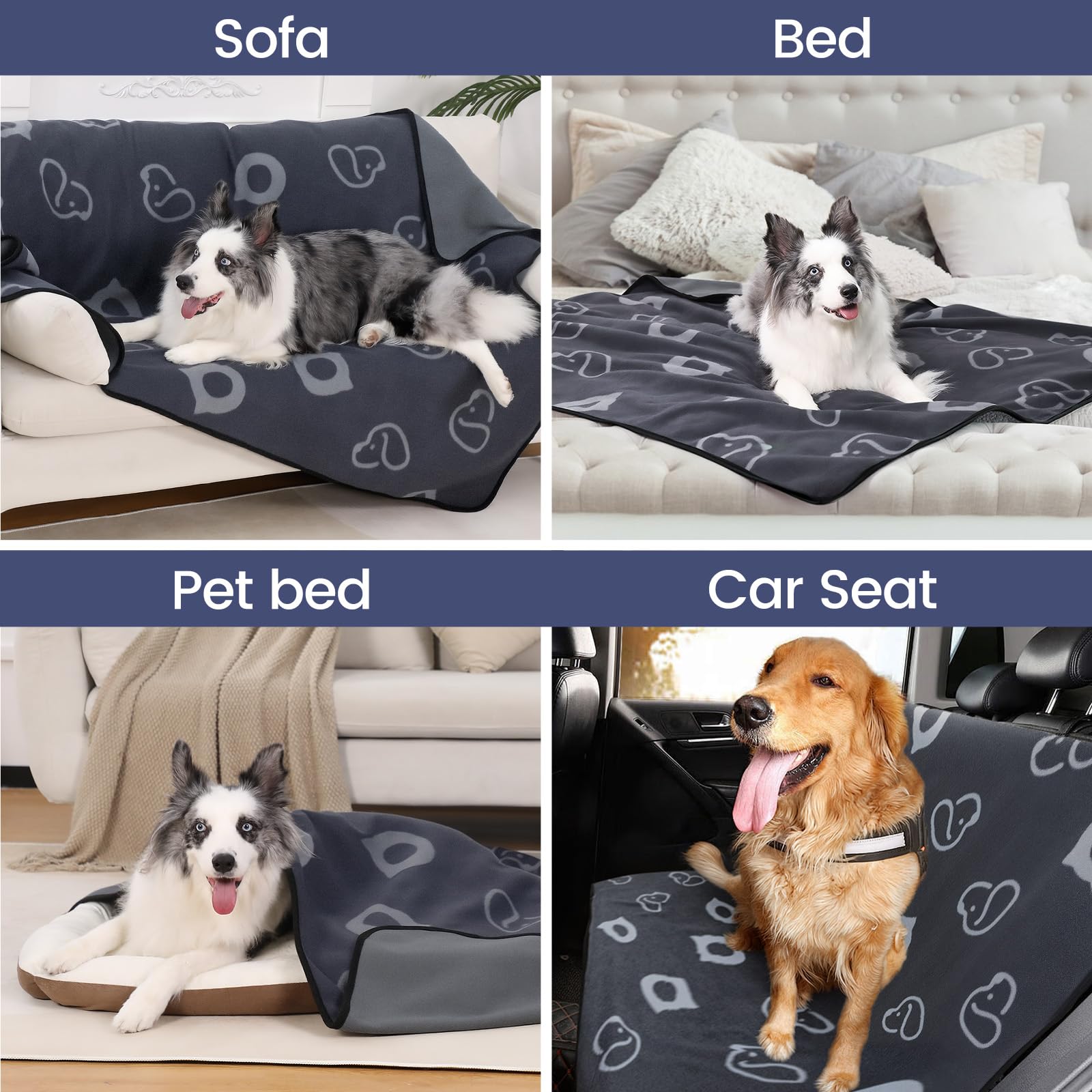 Couverture Imperméable Chien, Plaid Chien Chat Anti Pipi, en Polaire et Flanelle, Protection pour Canapé Lit Meubles, Durable et Confortable (152x127cm, Gris)