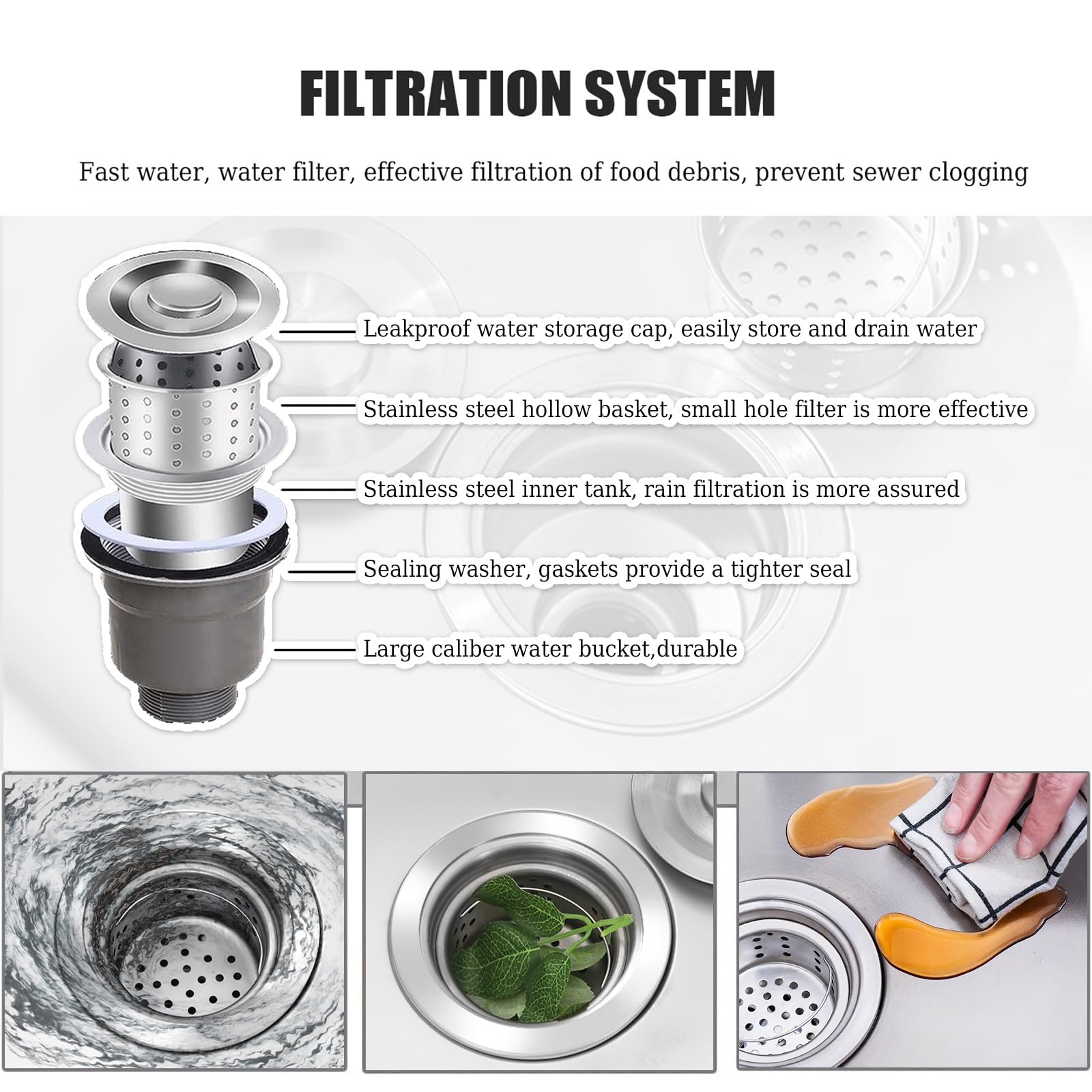 Lavabo Utilitario Autoportante, Acero Inoxidable 304, Fregadero de Cocina de Una Sola Cuenca con Grifo de Agua Caliente y Fría Fregadero Exterior para Jardín, Garaje o Lavandería(Single layer)