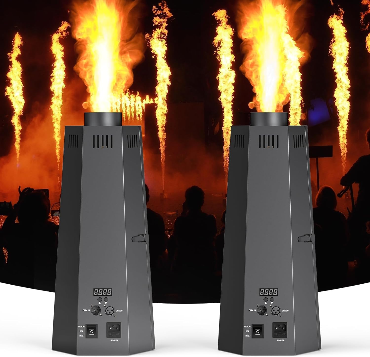 Flammenwerfer, 2 Stück 150W Flammenprojektor, Pyrotechnikmaschine mit DMX512 Control, Dj Jet Flame Machine für Weihnachten, Halloween, Konzerte, Shows, Partys, Sportevent