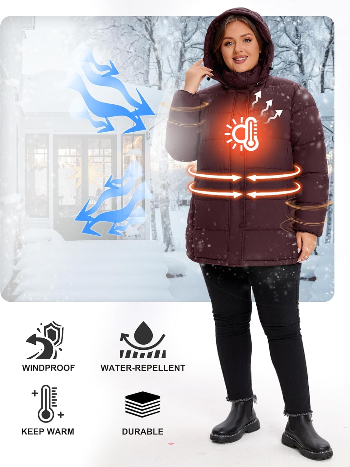 WINDMILL Womens Plus Size Heavyweight Puffer Jacket, Warm Winter Coat with Hood (1X-6X) - Image 4