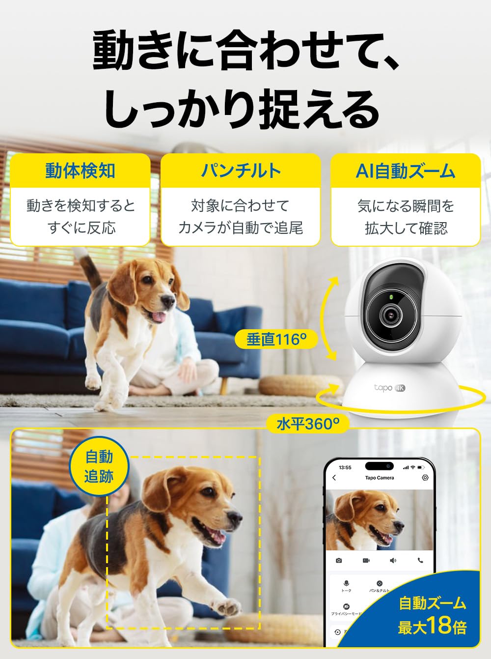 Amazon.co.jp: Tapo TP-Link Tapo C250 Pet Camera, Dog Surveillance