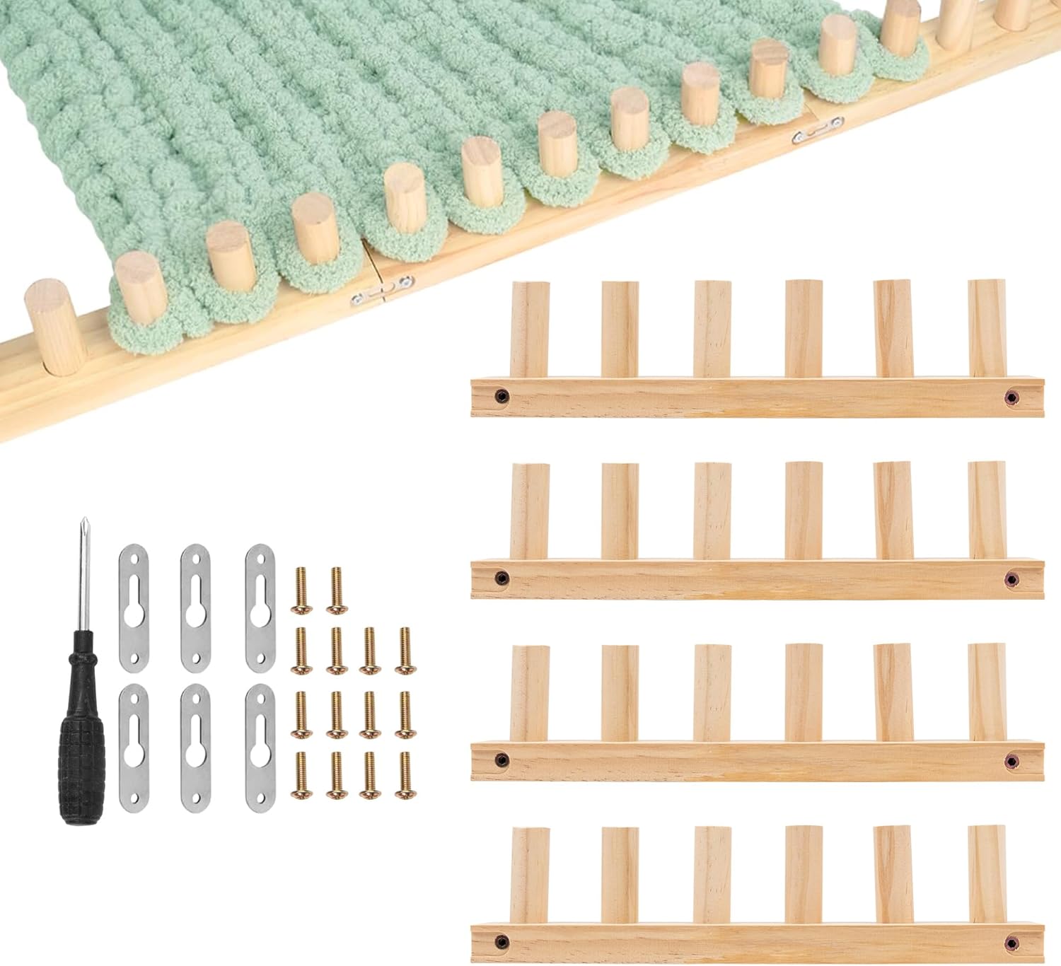 NIZAPT Chunky Blanket Loom Kit 47" Wooden Knitting Loom Frame for Throw Blankets Adjustable Size Portable Design Yarn Loom for Adults, Bulky Blanket Loom Hand Knitting Kit for Beginners