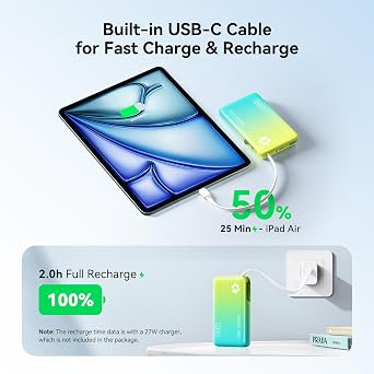 INIU Portable Charger, 45W PD Slim 10000mAh Power Bank with Built-in USB-C, Camping Outdoor Travel Business, for Women Men Students Family Emergency