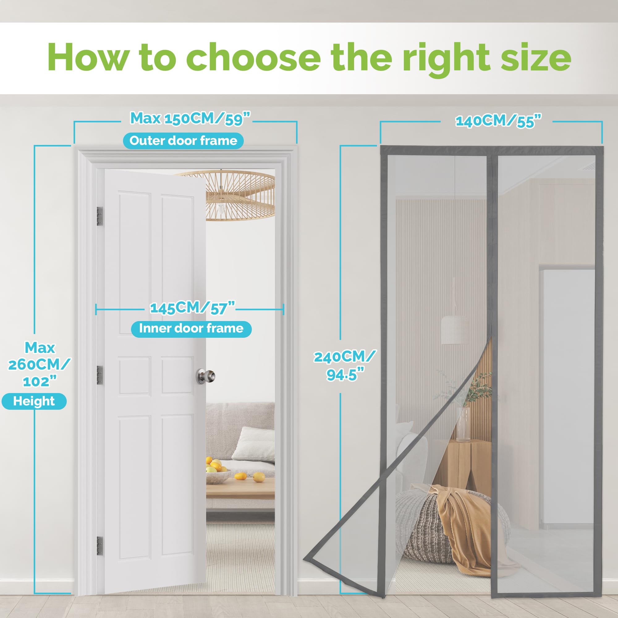 ARCOL Magnetic Fly Screens for Doors, Fine Impenetrable Mesh, 140x240 cm, Minimal Design, Totally Magnetic Door Fly Screen - Image 4