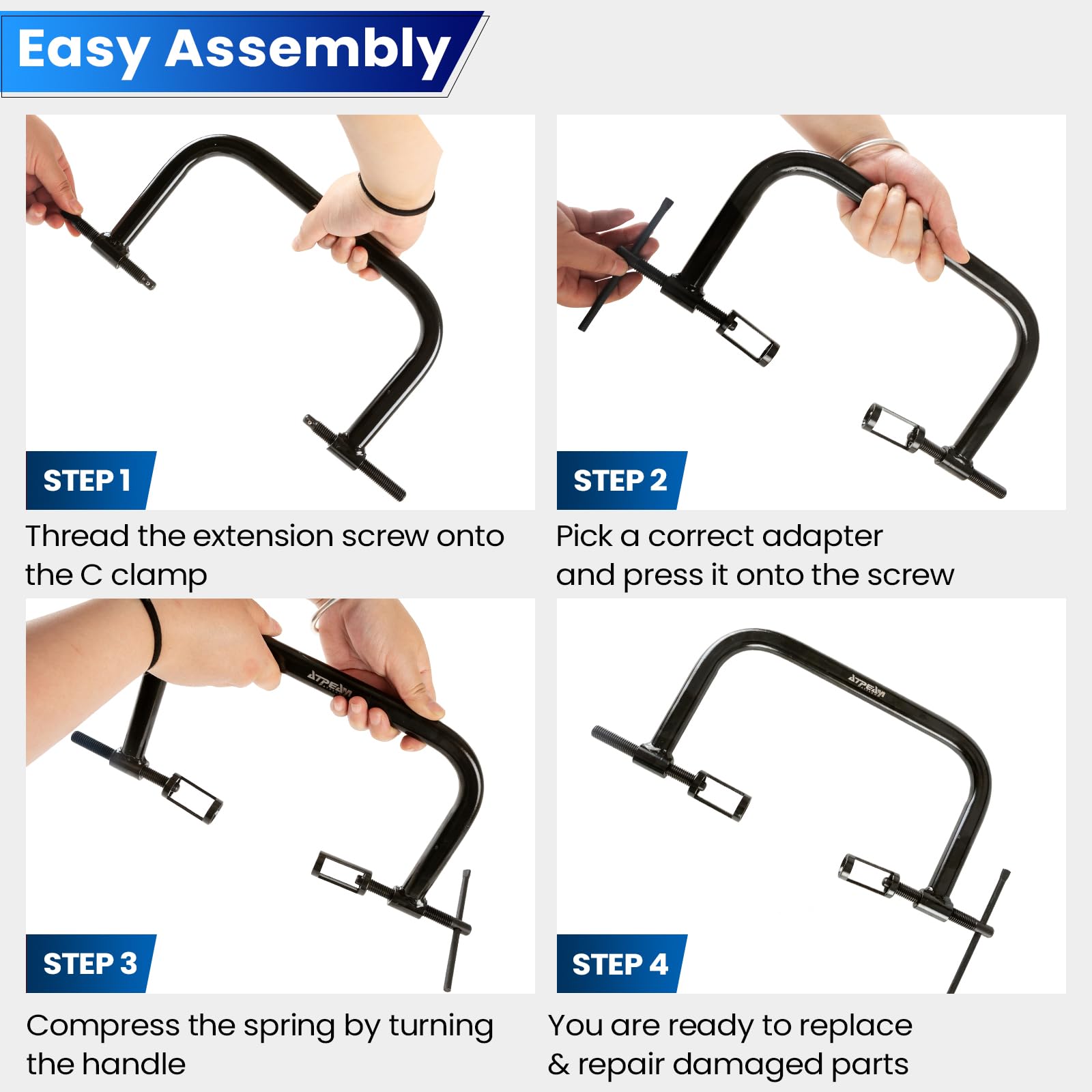 ATPEAM Universal Ventilfederspanner Set, Ventilfeder Spanner Satz für Auto, Motorrad und LKW, Ventilfeder Spanner, inkl. 5 auswechselbare Druckstücke 16-30 mm(12pcs, Blau)