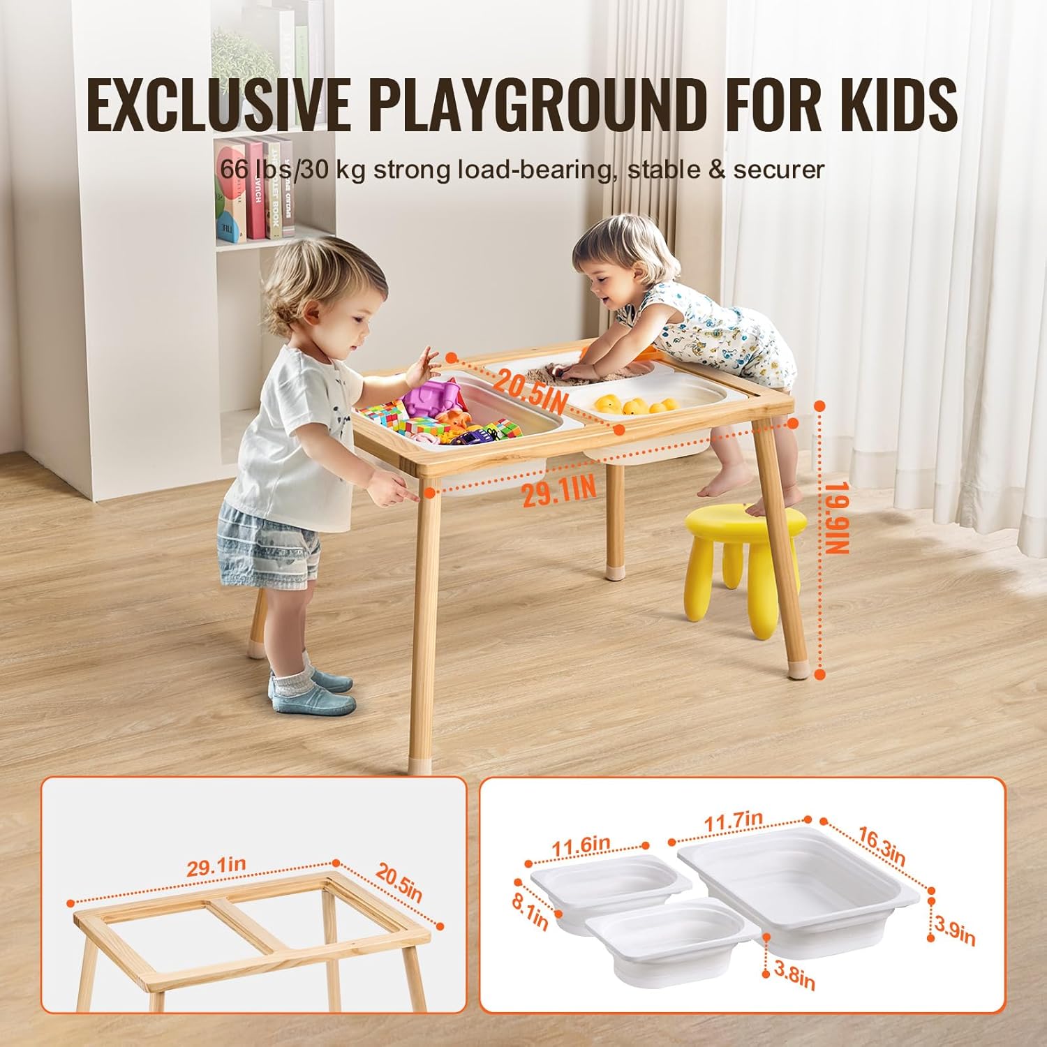 VEVOR Sensory Table for Toddlers, Kids Activity Table with 3 Foldable Storage Bins & Double-Sided Board, Indoor/Outdoor Play Sand and Water, Wooden Kids Sensory Table for Drawing Studying Dining
