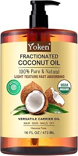 Fractionated Coconut Oil for Skin 16 Oz, 100% Pure & Natural Liquid Coconut Oil, Moisturizer for Hair, Face, Body, Carrier Oil for Essential Oils Mixing, Massage, Hexane Free, Unscented