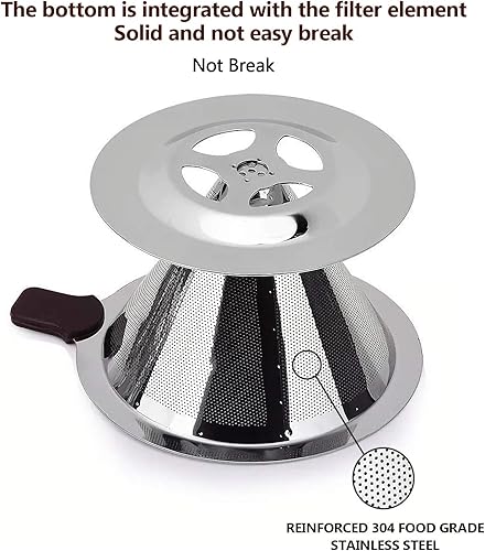 Miniatura 7 de Filtro de goteo de café, 1-4 tazas de doble malla sin papel, manual, reutilizable, permanente, cono de café de acero inoxidable