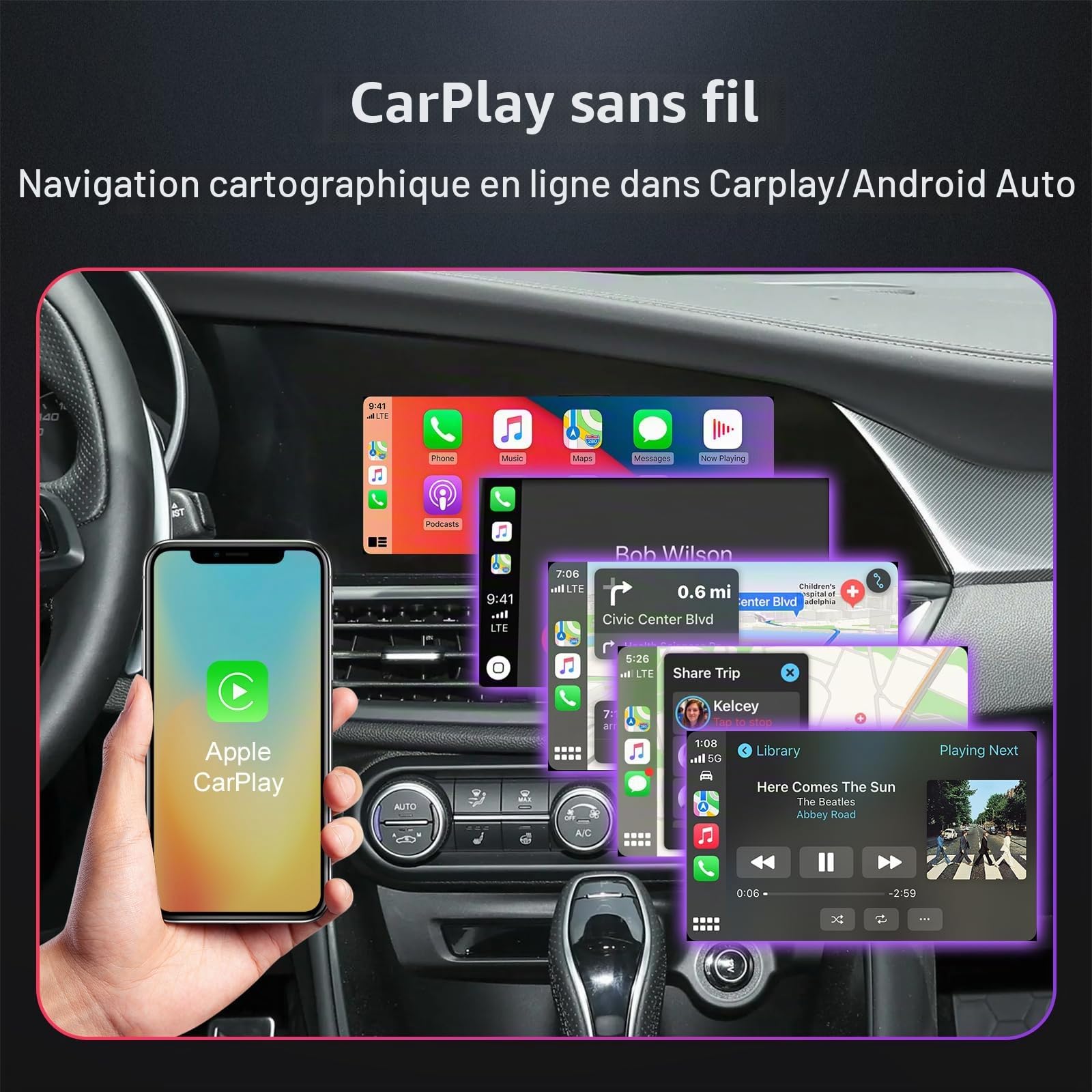 LEXXSON Wireless CarPlay & Android Auto Retrofit Kit Décodeur pour Alfa Romeo Giulia Stelvio 2017-2020, avec écran 6.5/8.8 po, Plug & Play, prise en charge de la commande et de la navigation Bluetooth