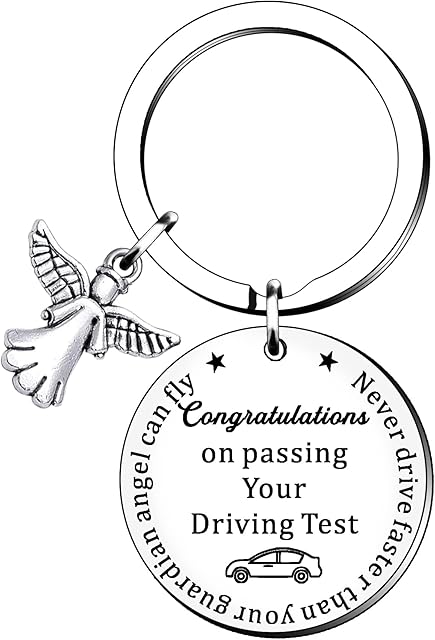 HULALA New Driver Gifts Keyring Women Men Teen Girls Boys Daughter Son Congratulations On Passing Your Driving Test Never Drive Faster Than Your Guardian Angle Can Fly Guardian Angel Car Keychain