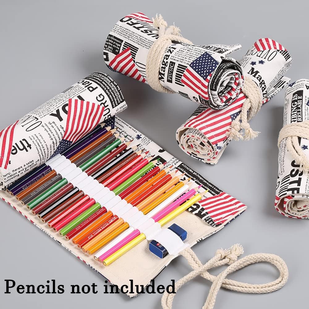 DIYOMR 24/36/72 Slots Pencil Wrap Pencil Rolls, Artist Colored Pencils Roll Up Bag Short Brushes Pouch Case Pencils Organizer for Drawing Coloring and Sketching, NO PENCILS (Flag, 72slots) image 2