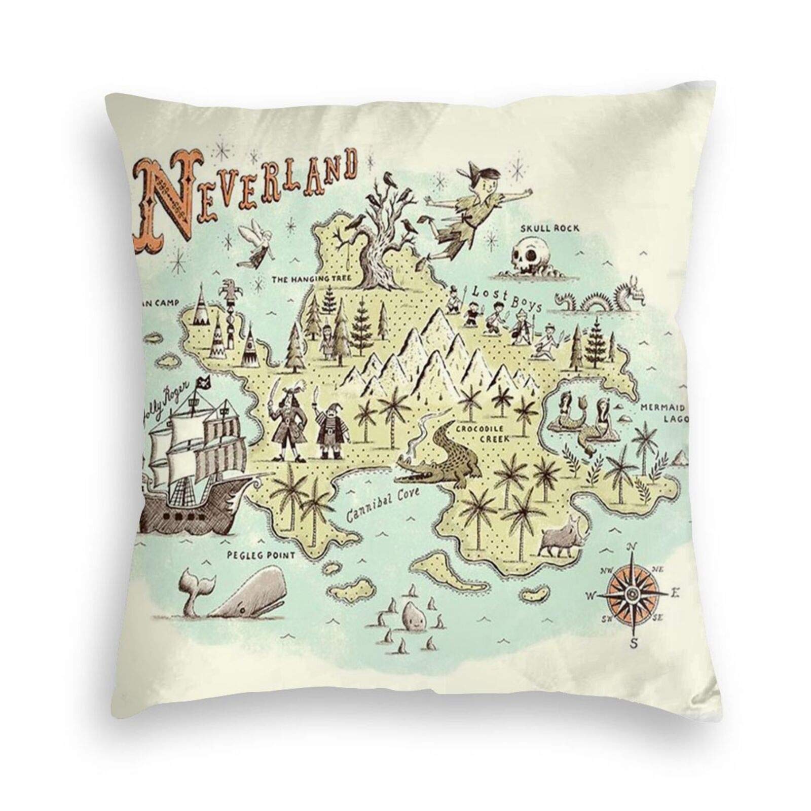 Peter Pan Neverland Map Pillow Cases Double Sided Printing Bolster Square Pillow Cases Hidden Zipper 6