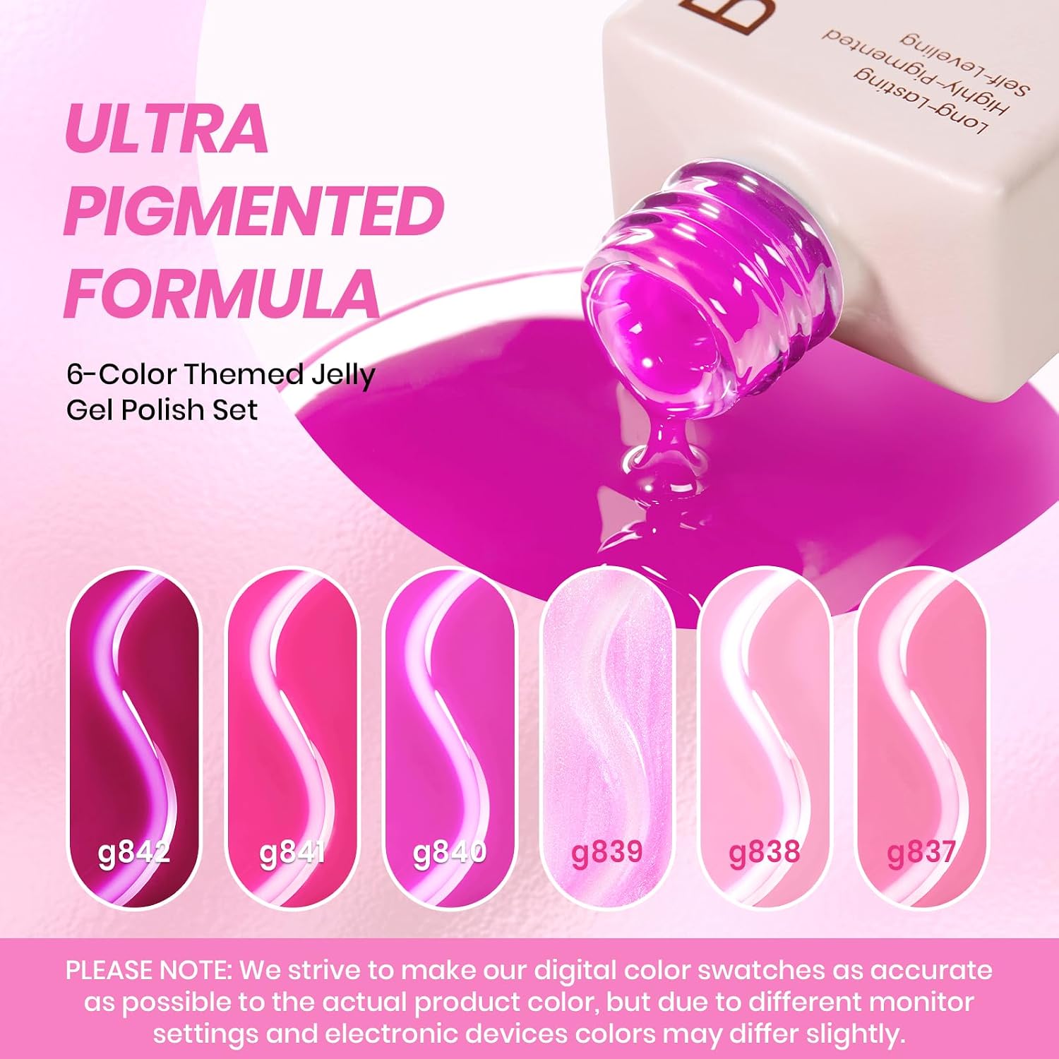 Beetles Rose Whispers Jelly Pink Gel Nail Polish Set - 6 Colors Gel Polish Kit Jelly Pink Sheer Translucent Effect Soak Off UV Salon DIY Manicure Spring Gift for Women