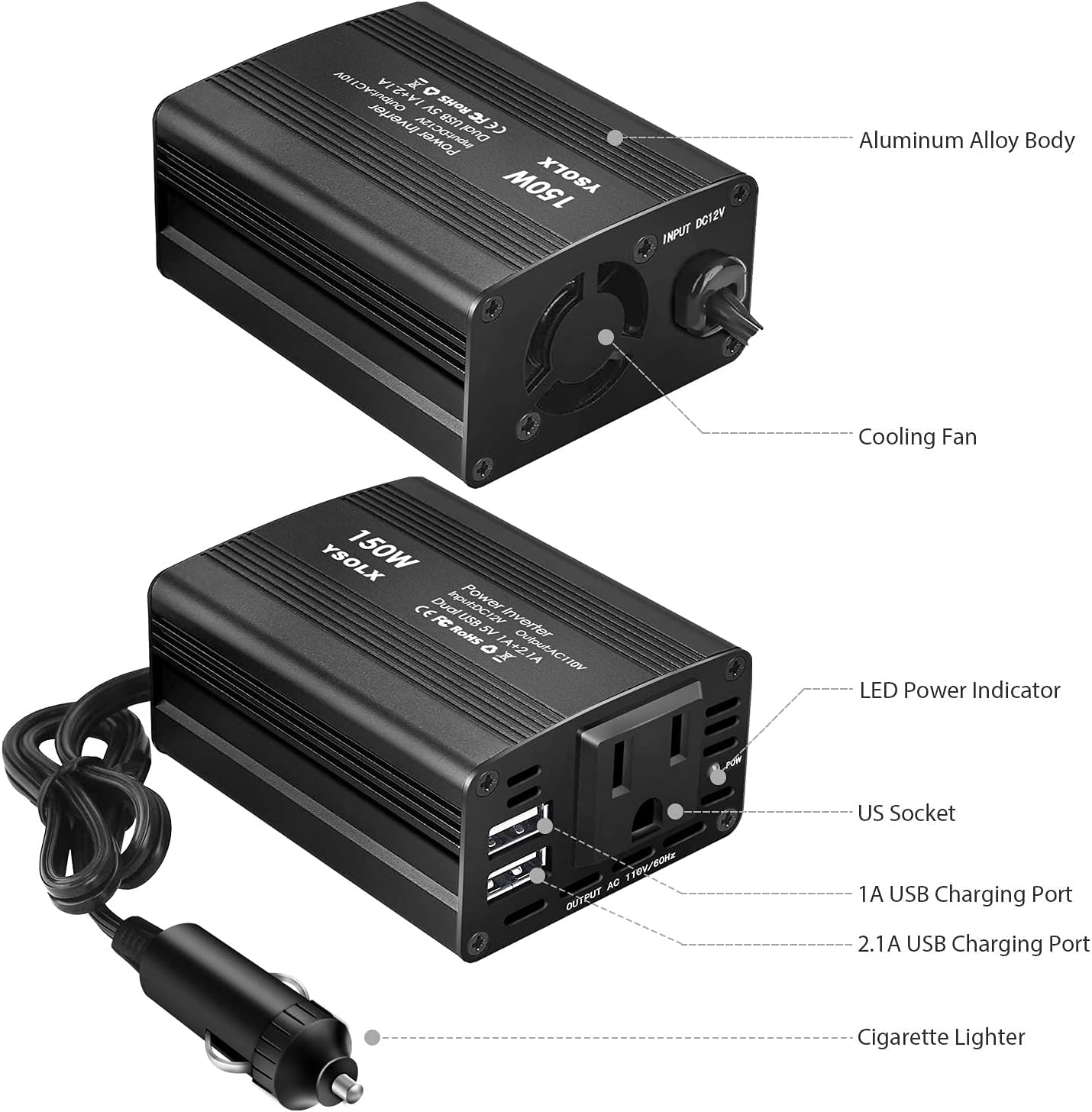 Buywhat 150W Power Inverter DC 12V to 110V AC Converter Car Plug Adapter Outlet Charger for Laptop Computer : Automotive