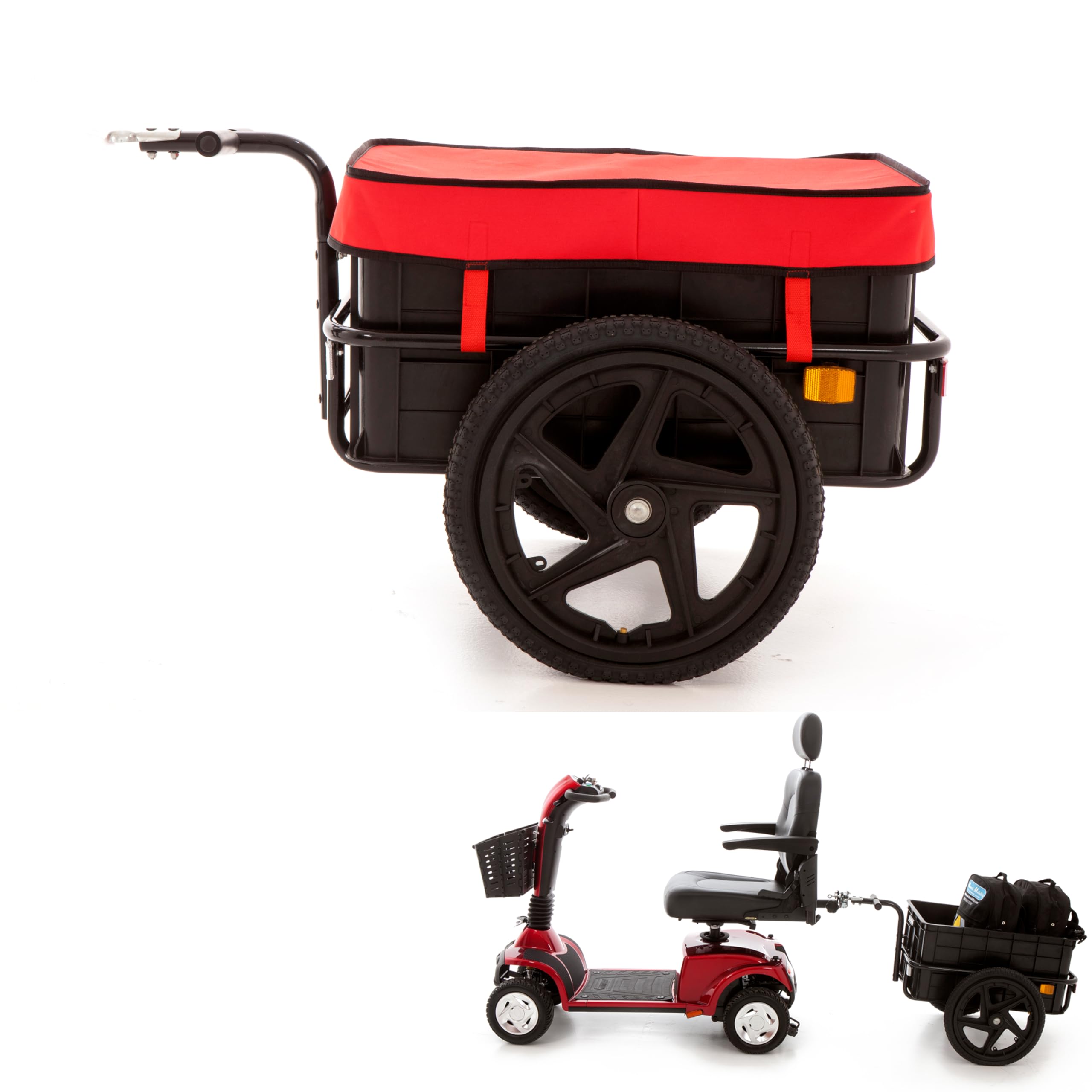 Mobility Scooter Cargo Trailer with Removable Storage Box | Heavy-Duty Two-Wheel Design, Universal Hitch, Large Storage for Shopping and Personal Items | Monarch Mobility (Red)