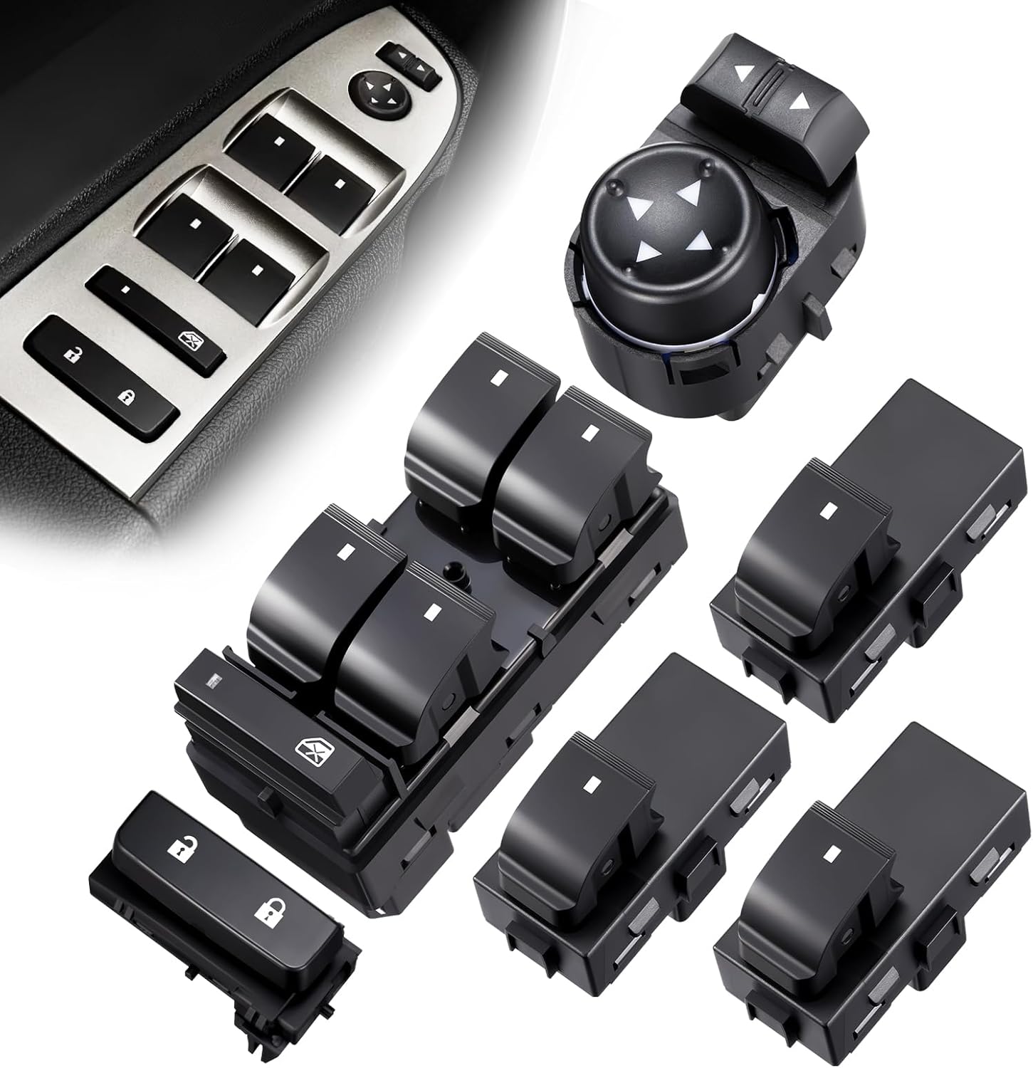 ACLONG Driver Side Power Master Window Switch & Passenger Side Window Switch&Door Lock & Mirror Switch Fit for Chevy Silverado GMC Sierra 2007-2014 HHR Traverse Tahoe # 25789692 15162028-6PCS