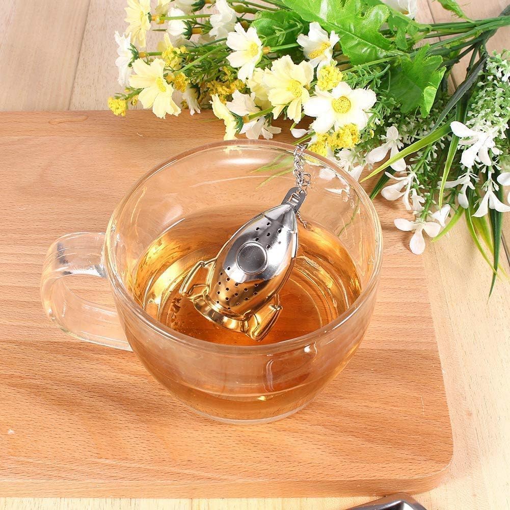 2PCS Tea Infuser Strainer, Stainless Steel Tea Infuser, Rocket Tea Strainers for Loose Filter Diffuser with Chain Hook and Lid Reusable Filter Bags