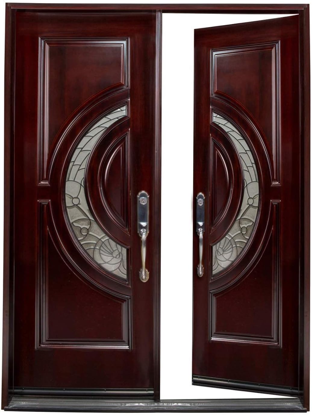 Mahogany Wood Double Doors with The Dual Crescent Glass,30"x30"x80