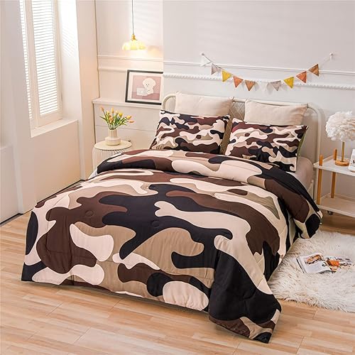 Miniatura 2 de Meeting Story Juego de ropa de cama de camuflaje, juego de edredón tamaño Queen con patrón colorido, 3 piezas, un edredón y dos fundas de almohada