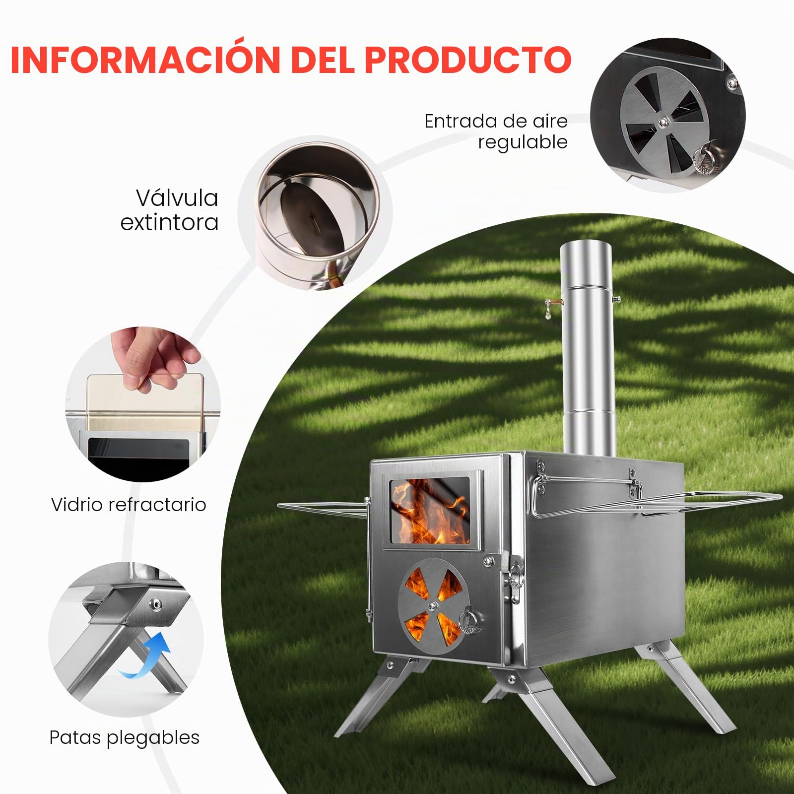SOPPY - Mini estufa de leña para tienda de campaña, estufa portátil para tienda de campaña, estufa de leña de acero inoxidable con tubos de chimenea, utensilios de cocina portátiles para camping