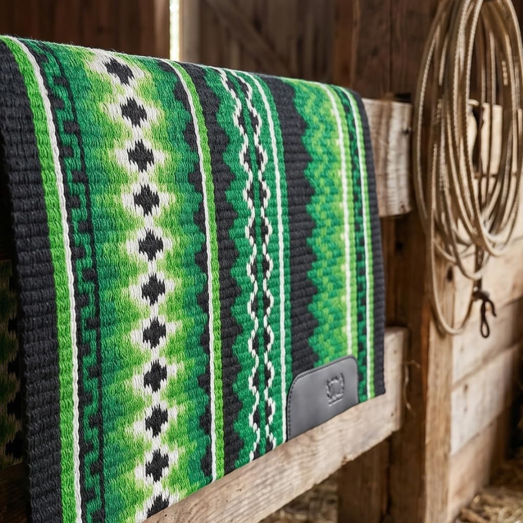 Western Show Saddle Pad/Blanket for Horses - Handmade Wool Saddle Blanket with New Zealand Design, Thick, Durable & Comfortable for Horse Riding (36” L x 40” W x 1) M58