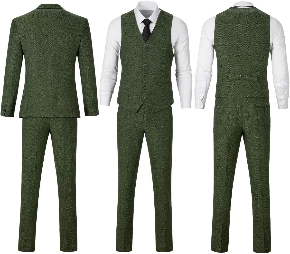 Retro Tweed Brown Men Suit 3 Piece Herringbone Slim Fit Suits Wedding Tuxedos Set Prom Jacket Blazers Vest Pants for Mens