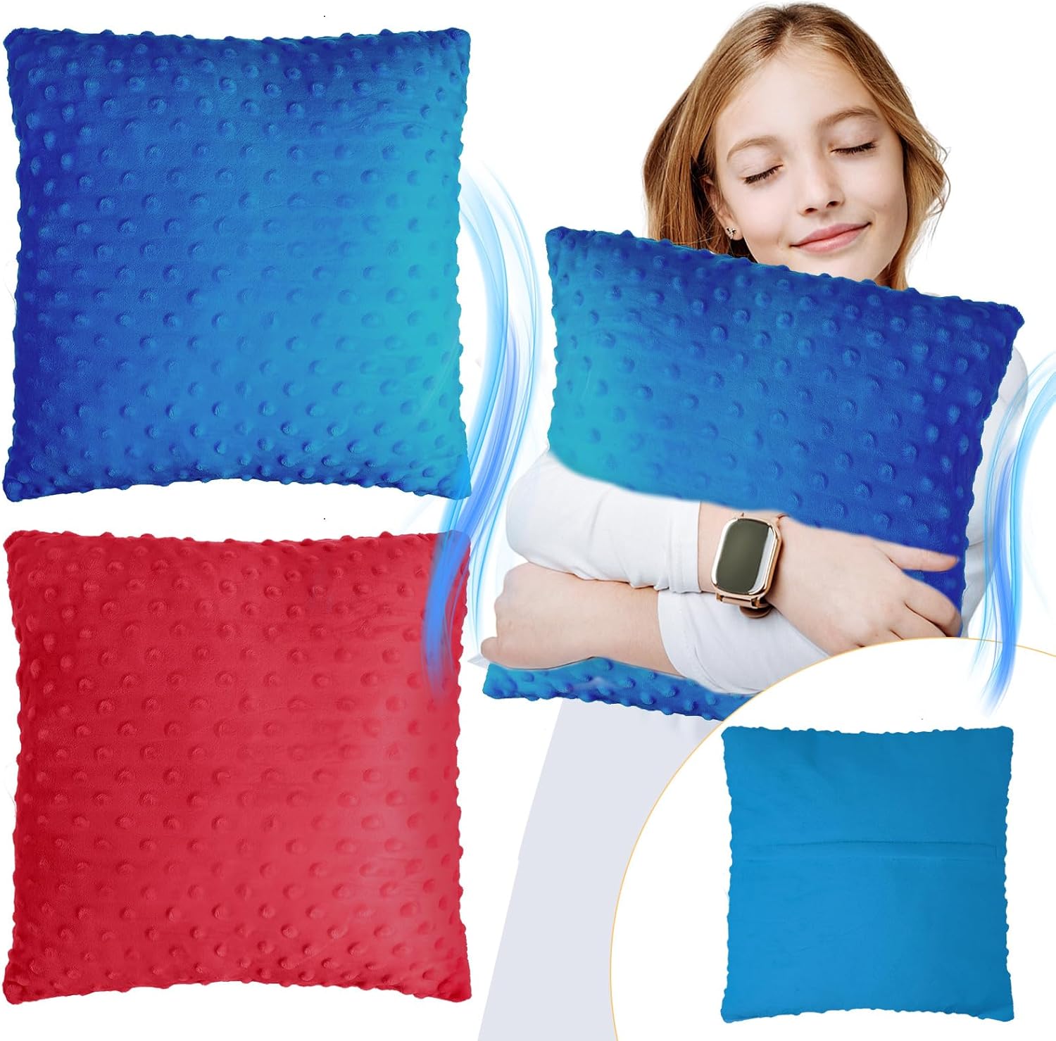 Kigley 2 Pack Vibrating Pillow Sensory Pillow for Kids Adults Pressure Activated 12 x 12 Massage with Textured Stimulation Bumps for Relieve Pain Stress Autistic Christmas Party Gifts(Red,Blue)