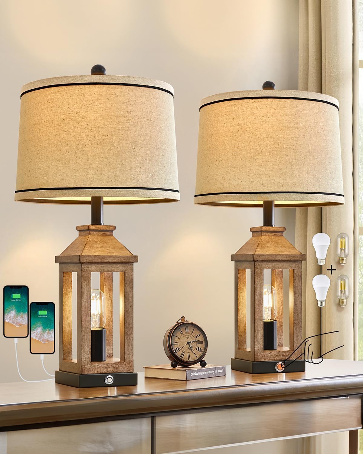 23.75" Farmhouse Dual USB Charging Ports 3-Way Dimmable Touch Control
