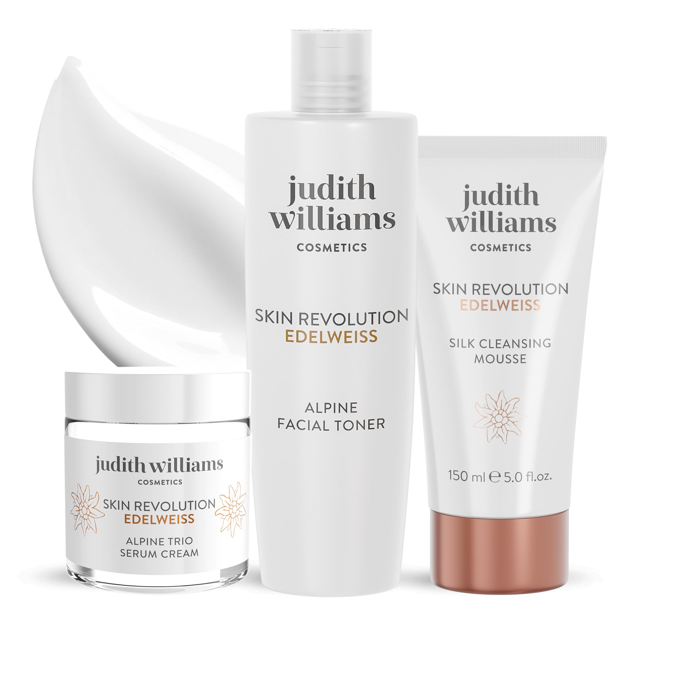 Judith Williams Cosmetics Edelweiss Set Creme, Reinigung & Toner, 3-tlg. | 3-tlg., gerötete & gereizte Haut, gegen Kollagenabbau, gegen Pigmentflecken, spendet Feuchtigkeit, Skin Revolution Edelweiss